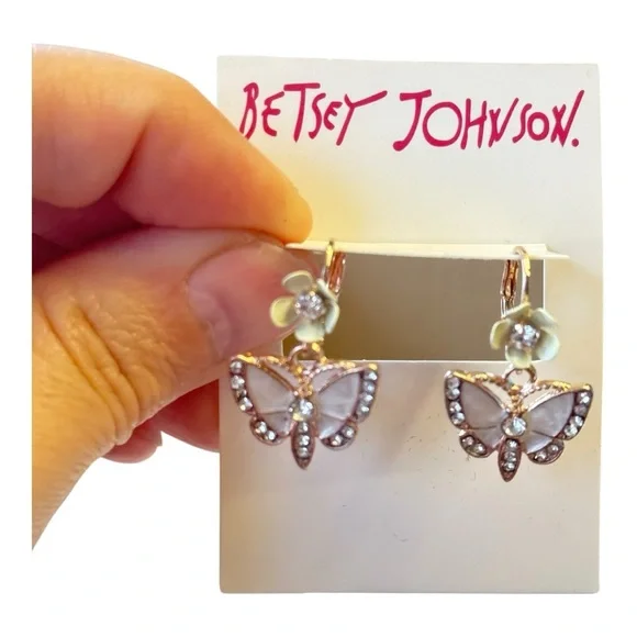 Betsey Johnson Butterfly Earrings - White and pink Gold - Picture 1 of 2